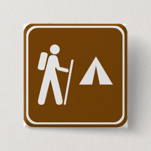 Hiking Trail with Camping Highway Sign 15 Cm Square Badge