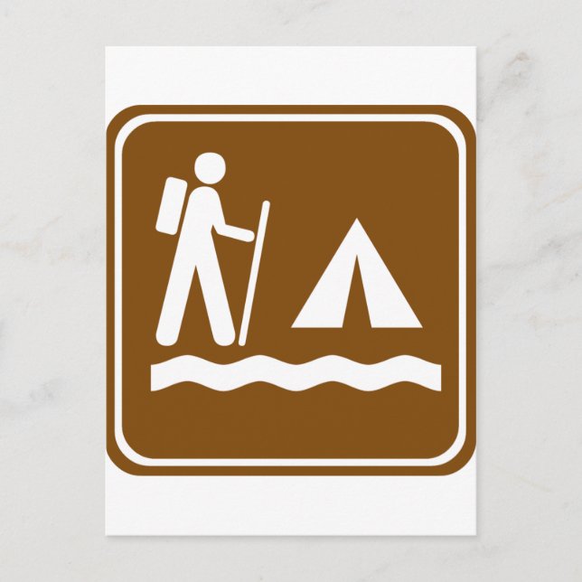 Hiking Trail with Lakeside Camping Highway Sign Postcard (Front)