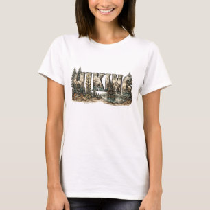 Hiking Typography with Mountains Trees & River     T-Shirt
