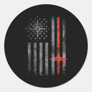 Hiking Vintage American Flag Mountain Hiking Funny Classic Round Sticker