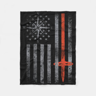 Hiking Vintage American Flag Mountain Hiking Funny Fleece Blanket