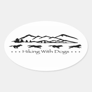 Hiking With Dogs Oval Sticker-Husky Sticker