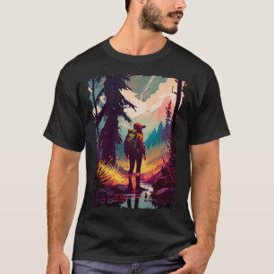 Hiking Woman mountains sunset hiker retro 70s vint T-Shirt