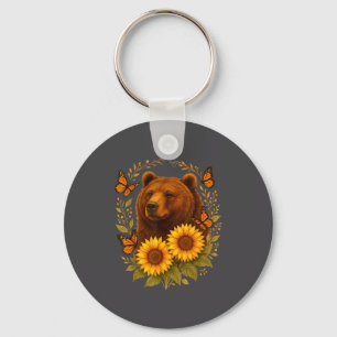 Hilarious Bear Butterfly Nature Rustic Sunflower M Key Ring