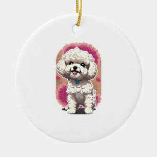 Hilarious Bichon Frise Breed Flowers Sticker Ceramic Ornament