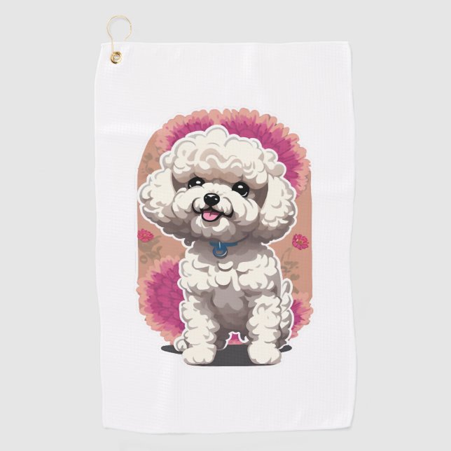 Hilarious Bichon Frise Breed Flowers Sticker Golf Towel (Front)