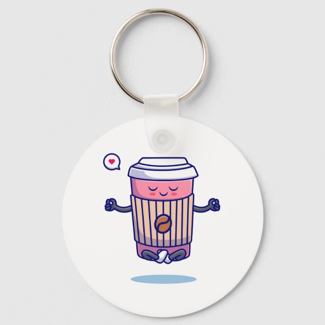Hilarious Cartoon Coffee Character Key Ring (Front)