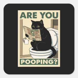 Hilarious Cat Reading Paper in Bathroom Square Sticker