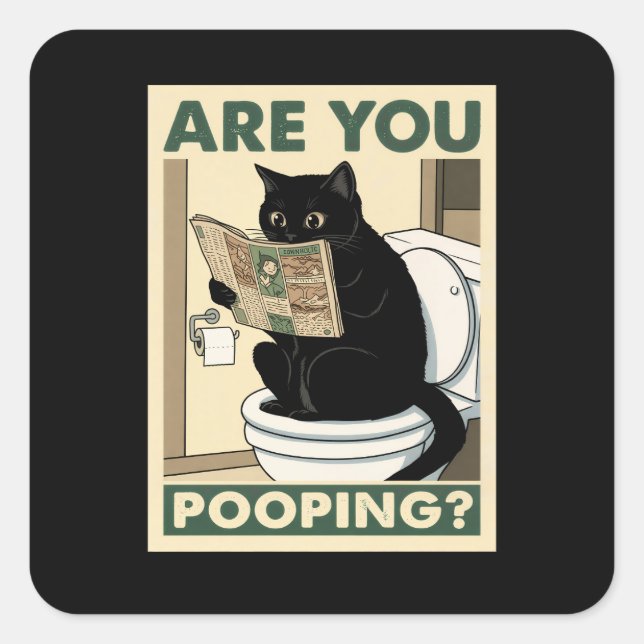 Hilarious Cat Reading Paper in Bathroom Square Sticker (Front)