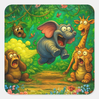 Hilarious Elephant Toot Cartoon Square Sticker
