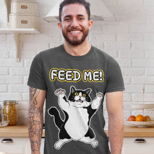 Hilarious "Feed Me!" Cat / Graphic Art T-Shirt