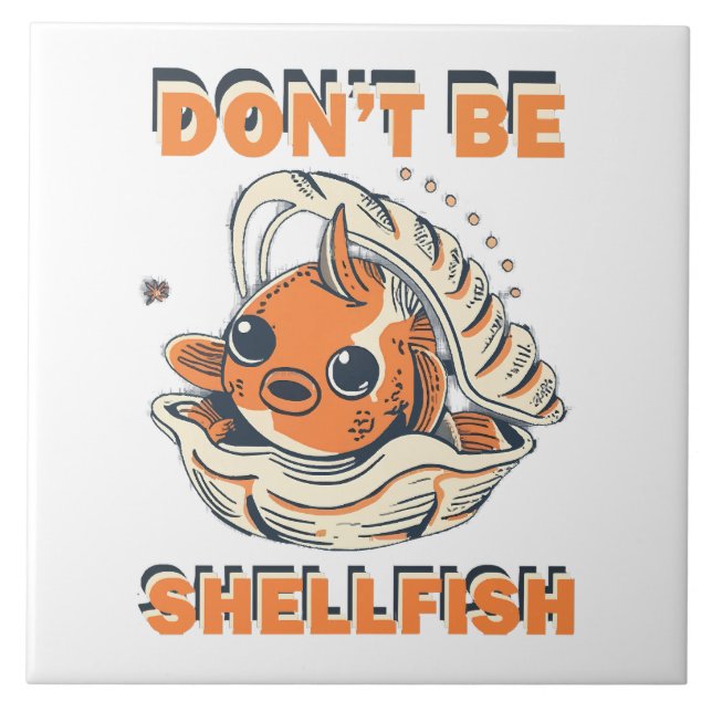 Hilarious Fish in a Shell Art Ceramic Tile (Front)