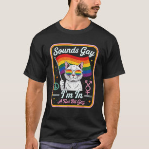 Hilarious LGBTQ Cat Holding Flag with A Tini Bit G T-Shirt