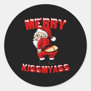 Hilarious Merry Kissmy Christmas Santa  Classic Round Sticker