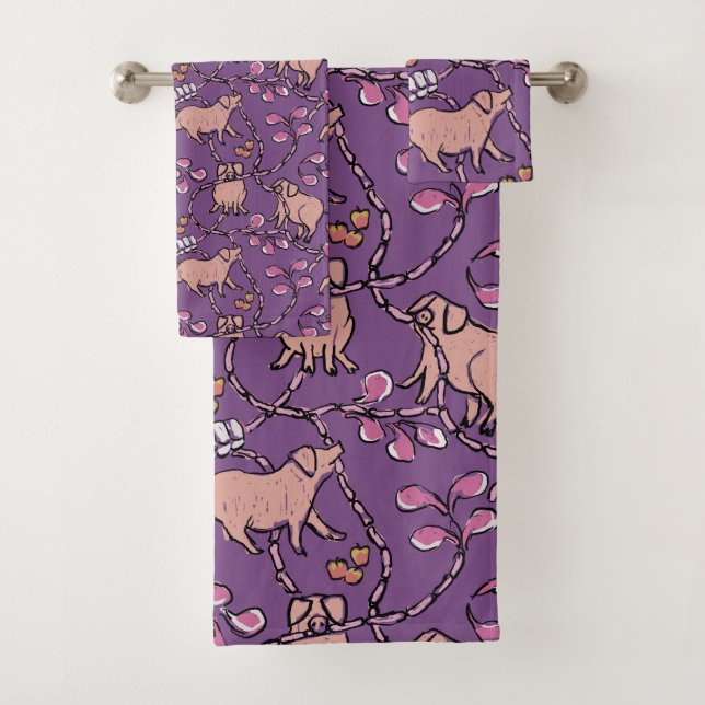 Hilarious pattern Chinese Pig Year Choose Colour B Bath Towel Set (Insitu)