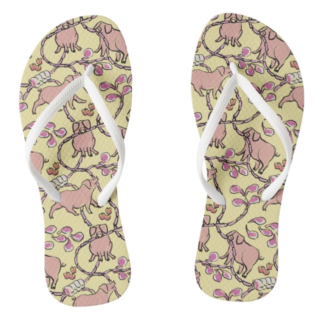 Hilarious pattern Chinese Pig Year Yellow Women FF Thongs (Footbed)