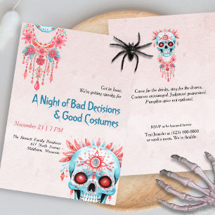 Hilarious Pink Blue Sugar Skull Funny Halloween Invitation