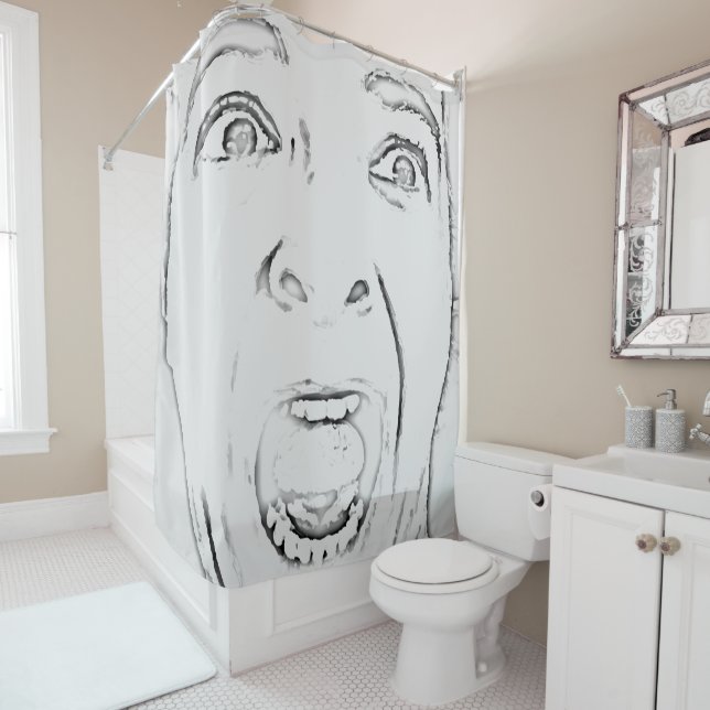 Hilarious Screaming Face Print Shower Curtain (In Situ)
