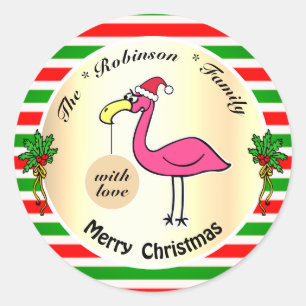 Hilarious Xmas Flamingo Custom To and From Funny Classic Round Sticker