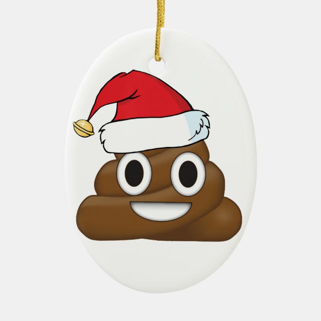 Hilarious Xmas Poop Emoji Ceramic Ornament (Front)