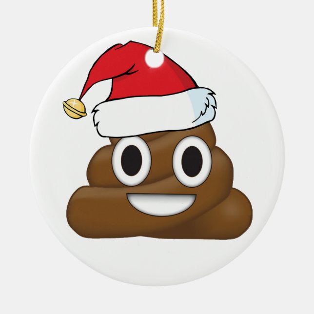 Hilarious Xmas Poop Emoji Ceramic Tree Decoration (Front)