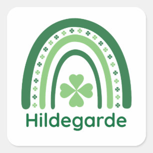 Hildegarde Name Clover Boho Rainbow Square Sticker
