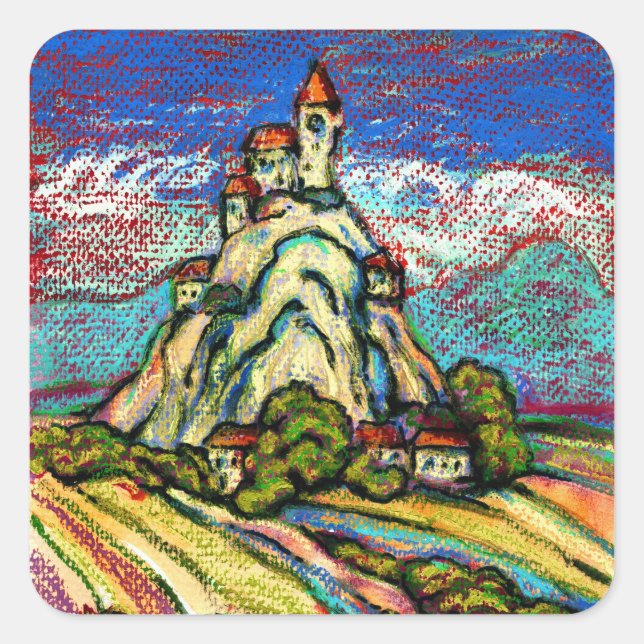 Hill Castle Fantasy Square Sticker (Front)