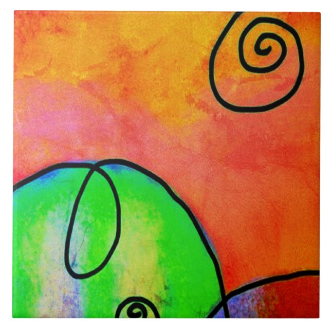 Hill Colourful Abstract Digital Painting Ceramic Tile (Front)