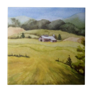 Hill country farms with rolling fields and barns ceramic tile