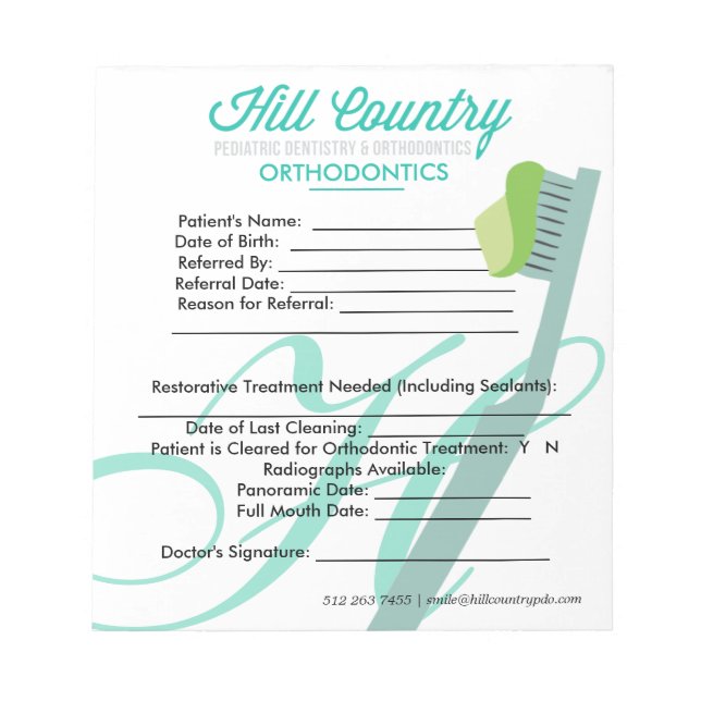 Hill Country PDO Ortho Referral Notepad (Front)