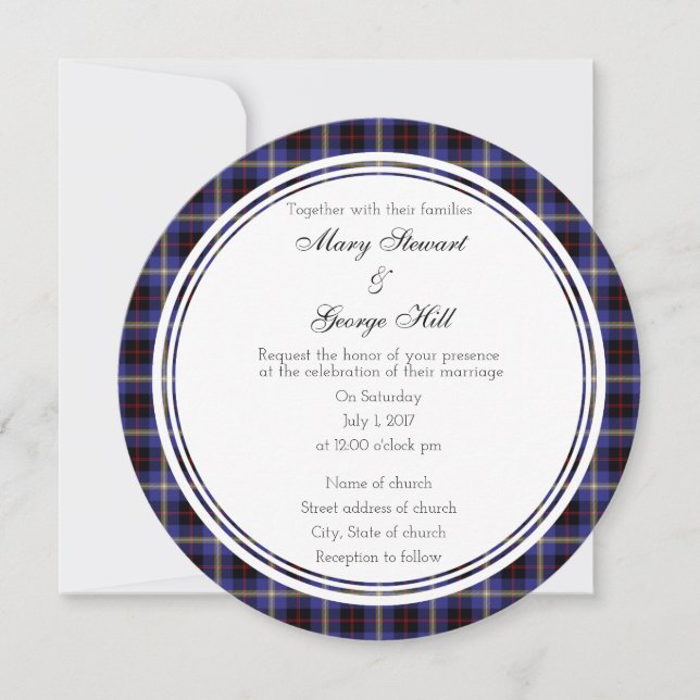 Hill Scottish Wedding Round Invitation (Front)