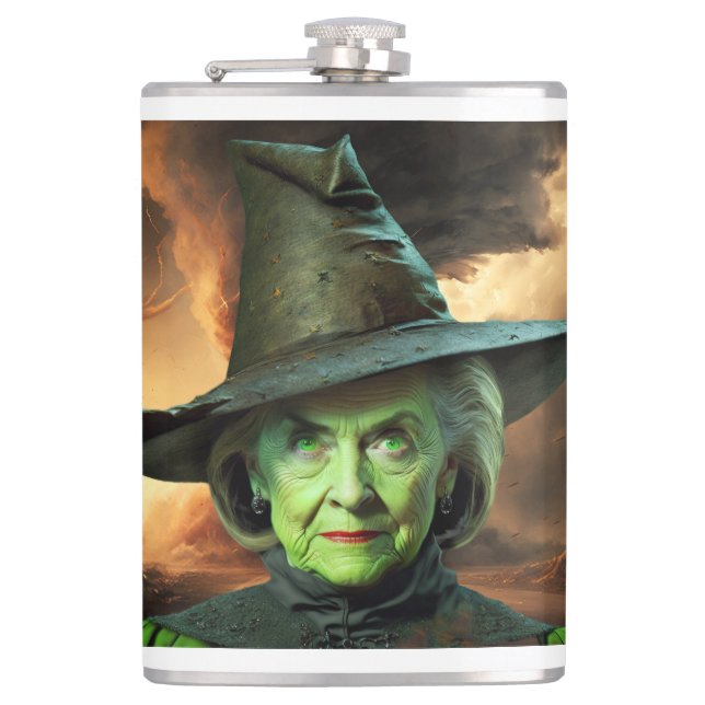 Hillary Cinton Wicked Witch of The United States   Hip Flask (Front)