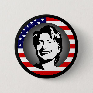 hillary clinton 08. us flag. 6 cm round badge