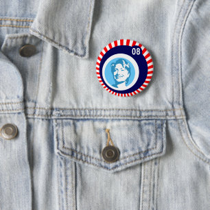 hillary clinton blue bubbles & red rays 2008 6 cm round badge