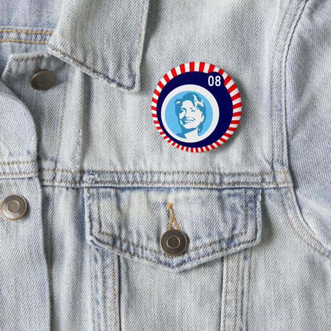 hillary clinton blue bubbles & red rays 2008 6 cm round badge (In Situ)
