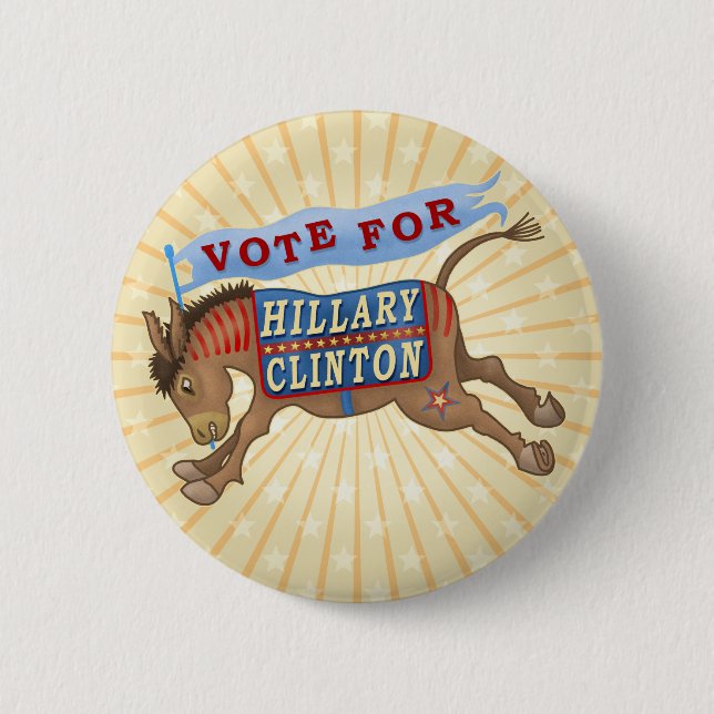 Hillary Clinton President 2016 Democrat Donkey 6 Cm Round Badge (Front)