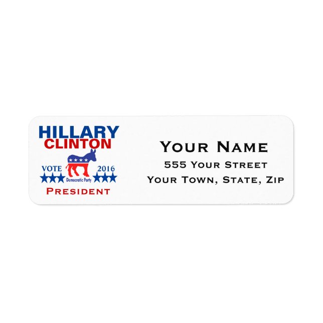 Hillary Clinton President 2016 Return Address Label (Front)