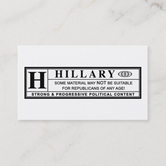 Hillary Clinton warning label Business Card (Front)