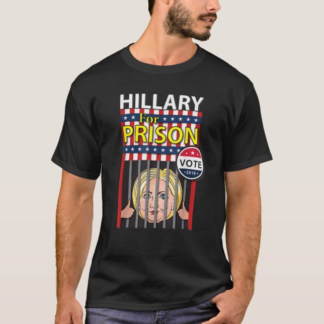 Hillary For Prison Funny Parody Election T Shirt (Front)