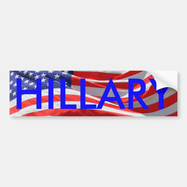 Hillary Running for President, American Flag Bumper Sticker (Front)