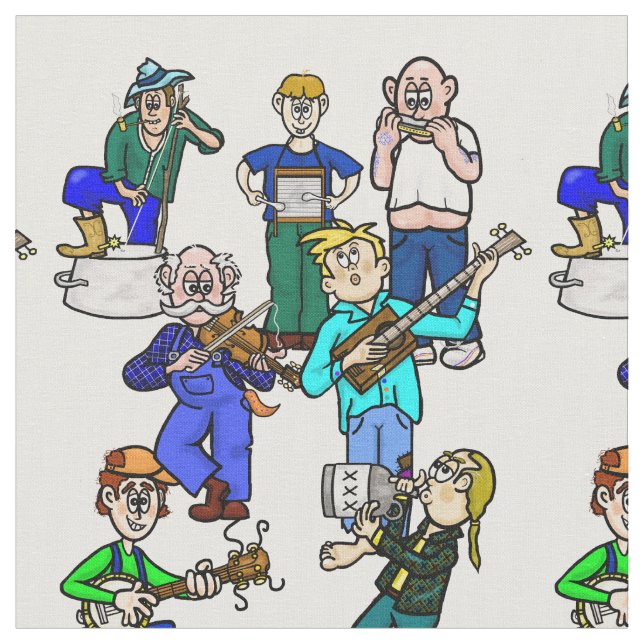 Hillbilly Jug Band Musicians Fabric (Close Up)