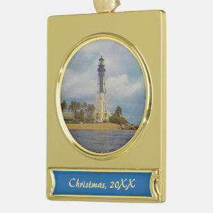 Hillsboro Inlet Light Dated Gold Plated Banner Ornament