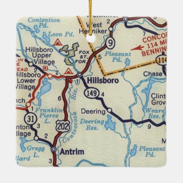 Hillsboro NH Vintage Map Ceramic Ornament (Back)