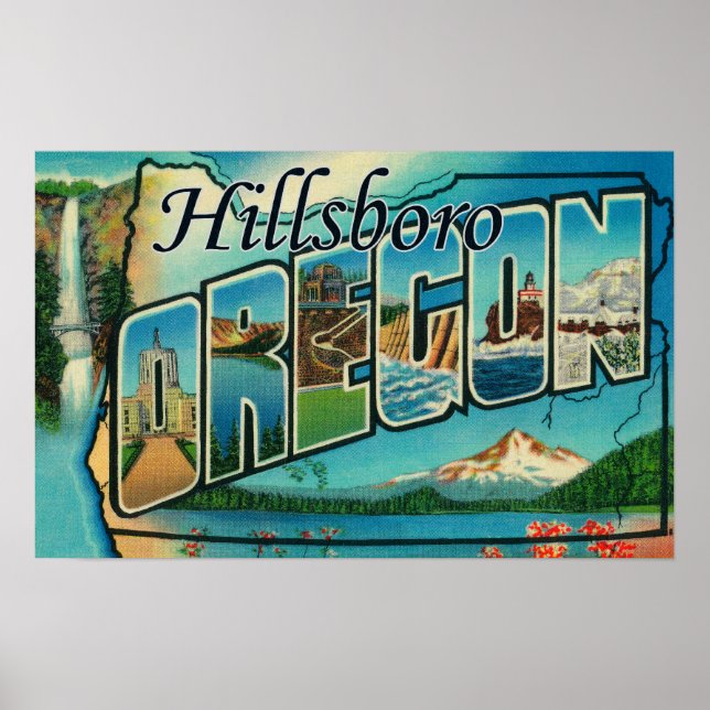 Hillsboro, Oregon - Large Letter Scenes Poster (Front)