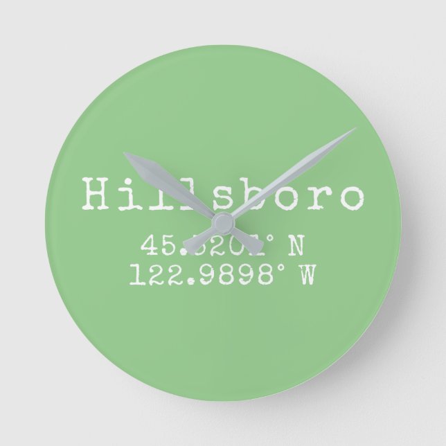 Hillsboro Oregon Latitude Longitude  Round Clock (Front)