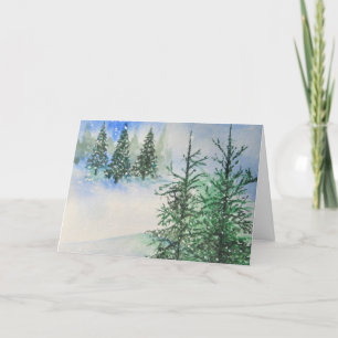 Hillside Evergreens and Snow Christmas Card