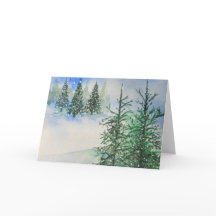 Hillside Evergreens and Snow Christmas Card