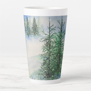 Hillside Evergreens and Snow Latte Mug