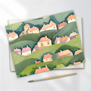 Hillside Homes Nature Watercolor Airy Painting Postcard