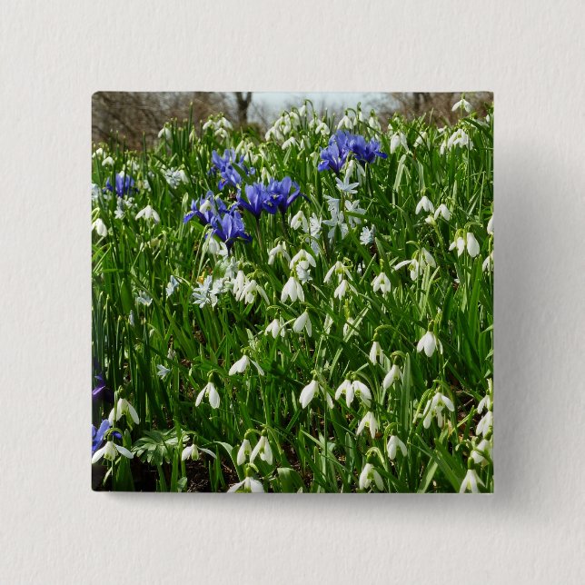 Hillside of Early Spring Flowers Landscape 15 Cm Square Badge (Front)